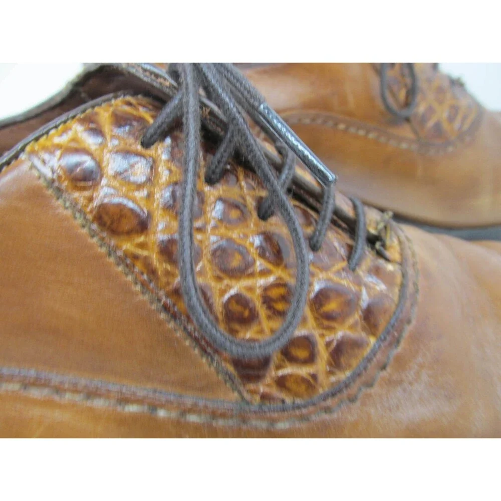 Belvedere Mens Handmade Brown Leather And Genuine Alligator Oxfords Size US 13 D
